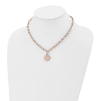 Stainless Steel Polished Rose IP-plated Heart 16in w/.5in ext Necklace