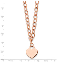 Stainless Steel Polished Rose IP-plated Heart 16in w/.5in ext Necklace