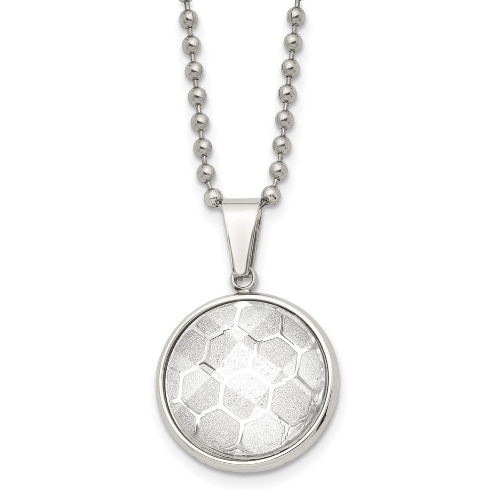 Chisel Stainless Steel Polished with Acrylic Soccer Ball Pendant on a 22 inch Ball Chain Necklace