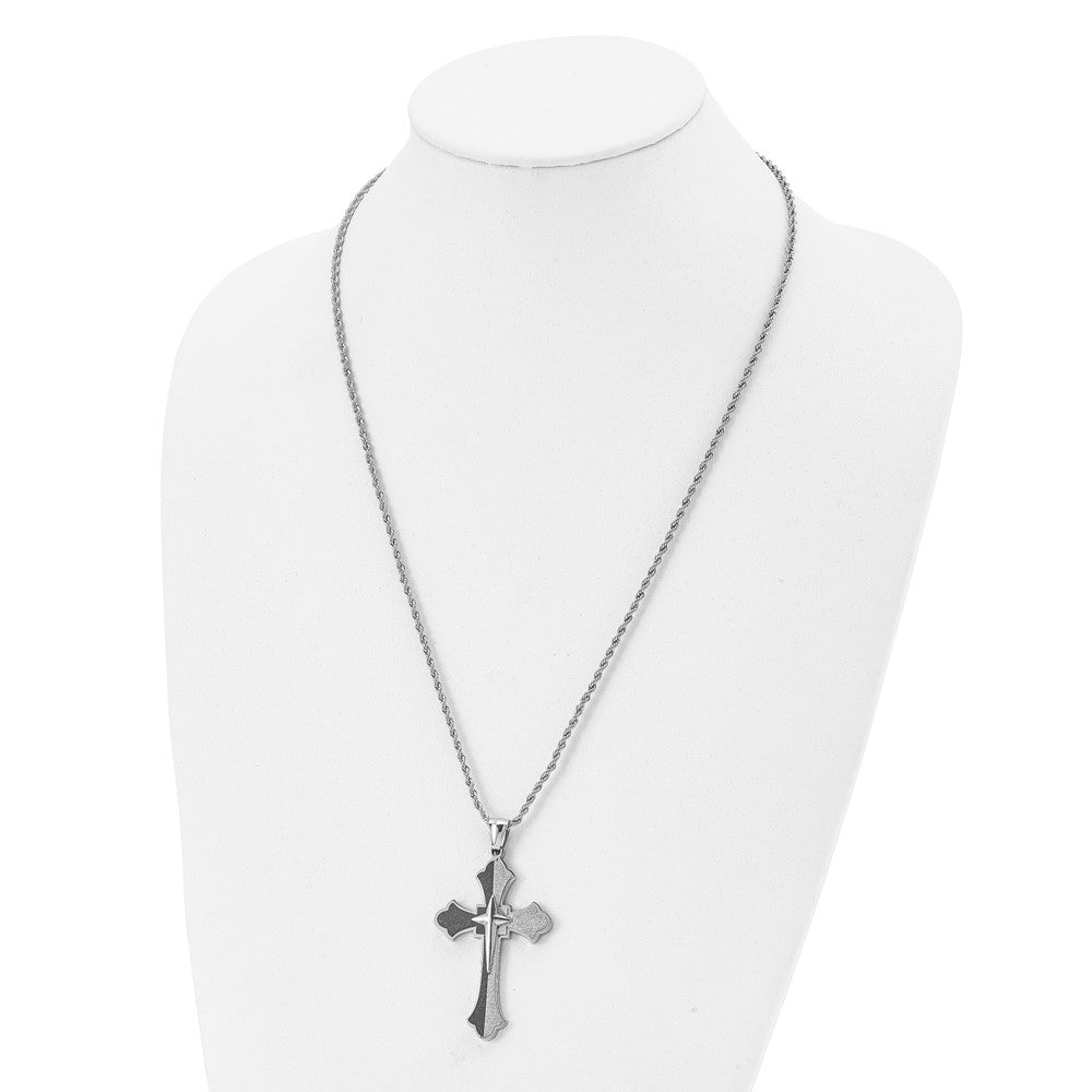 Chisel Stainless Steel Polished Black IP-plated Laser cut Cross Pendan ...