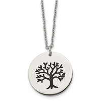 Stainless Steel Polished and Enameled Family Tree of Life 22in Necklace