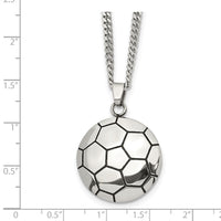 Chisel Stainless Steel Antiqued and Polished Soccer Ball Pendant on a 22 inch Curb Chain Necklace