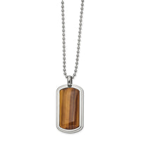 Chisel Stainless Steel Polished with Tiger's Eye Dog Tag on a 22 inch Ball Chain Necklace