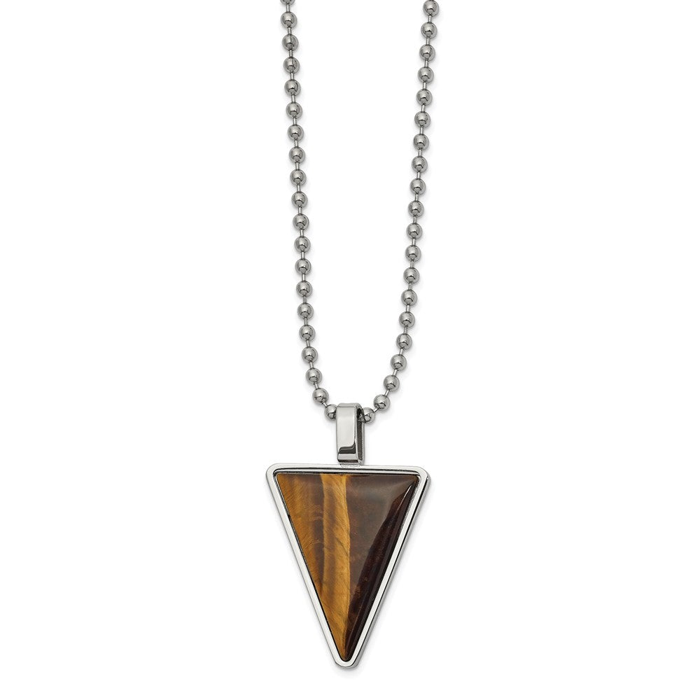 Chisel Stainless Steel Polished with Tiger's Eye Triangle Pendant on a 24 inch Ball Chain Necklace
