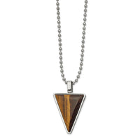 Chisel Stainless Steel Polished with Tiger's Eye Triangle Pendant on a 24 inch Ball Chain Necklace