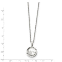 Stainless Steel Polished Floating Crystal Heart 16in w/2in ext Necklace