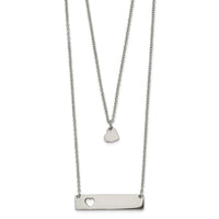 Stainless Steel Polished Heart and Bar Multi Strand 1.5in ext Necklace