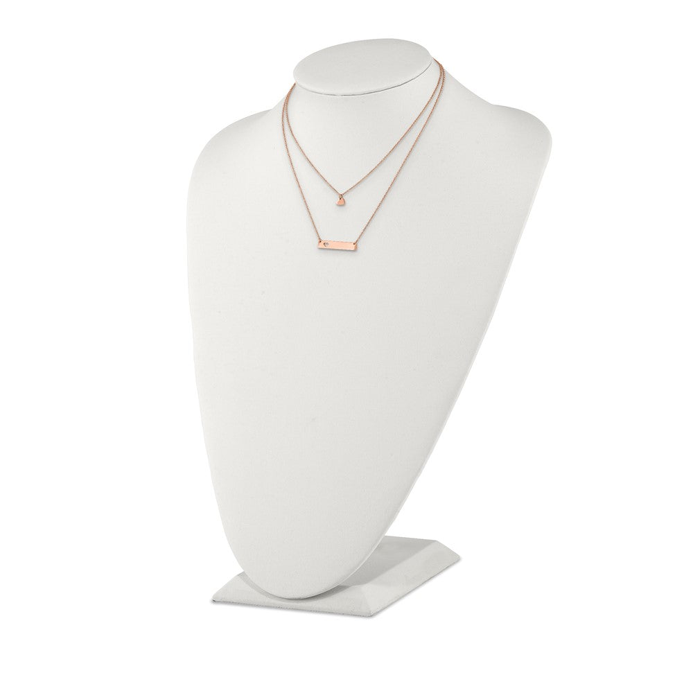 Stainless Steel Polished Rose IP Heart Bar Multi Strand 1.5in ext Necklace