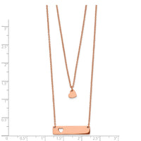 Stainless Steel Polished Rose IP Heart Bar Multi Strand 1.5in ext Necklace