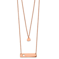 Stainless Steel Polished Rose IP Heart Bar Multi Strand 1.5in ext Necklace
