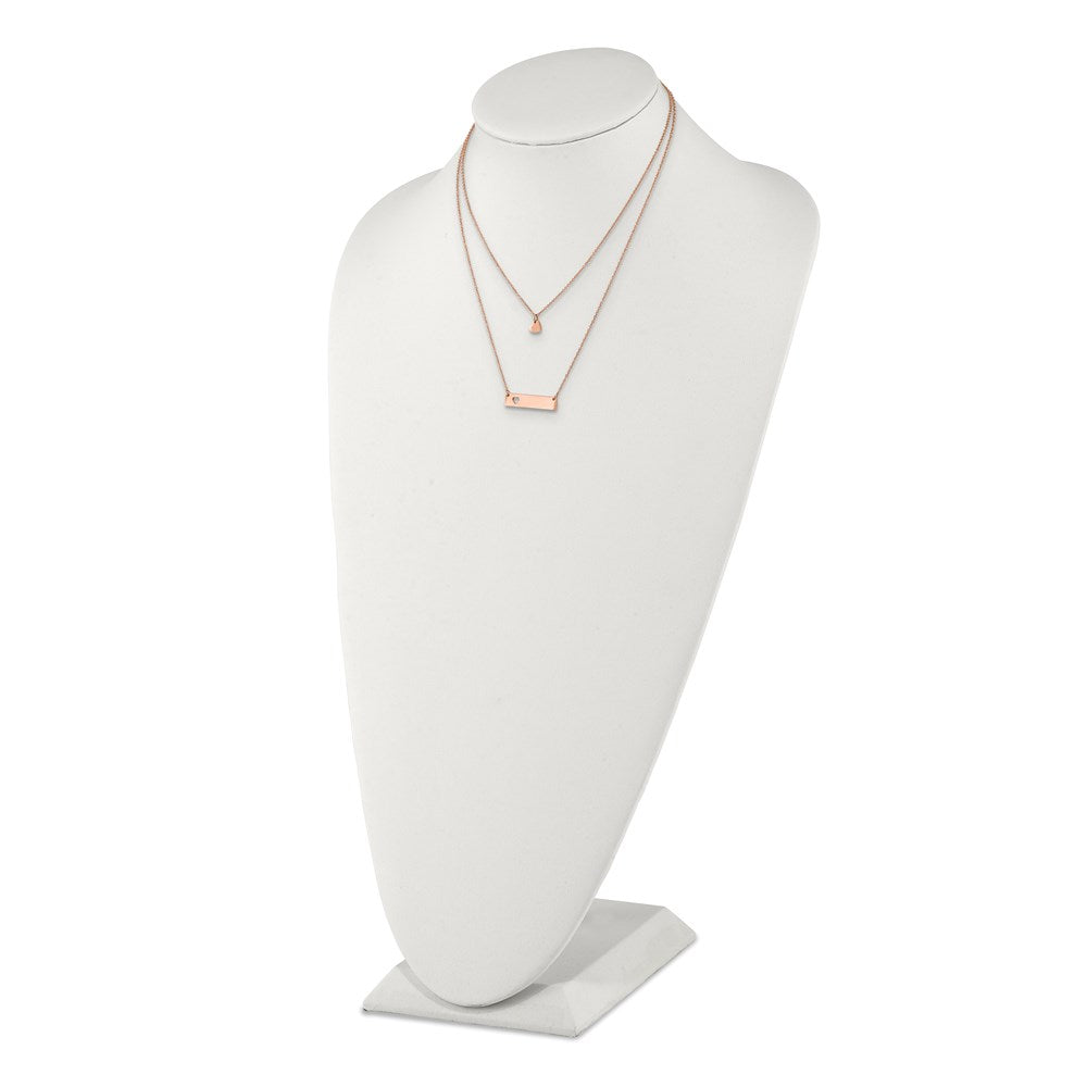 Stainless Steel Polished Rose IP Heart Bar Multi Strand 1.5in ext Necklace