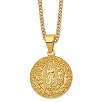 Chisel Stainless Steel Polished and Textured Yellow IP-plated Our Lady of Guadalupe Pendant on a 24 inch Curb Chain Necklace