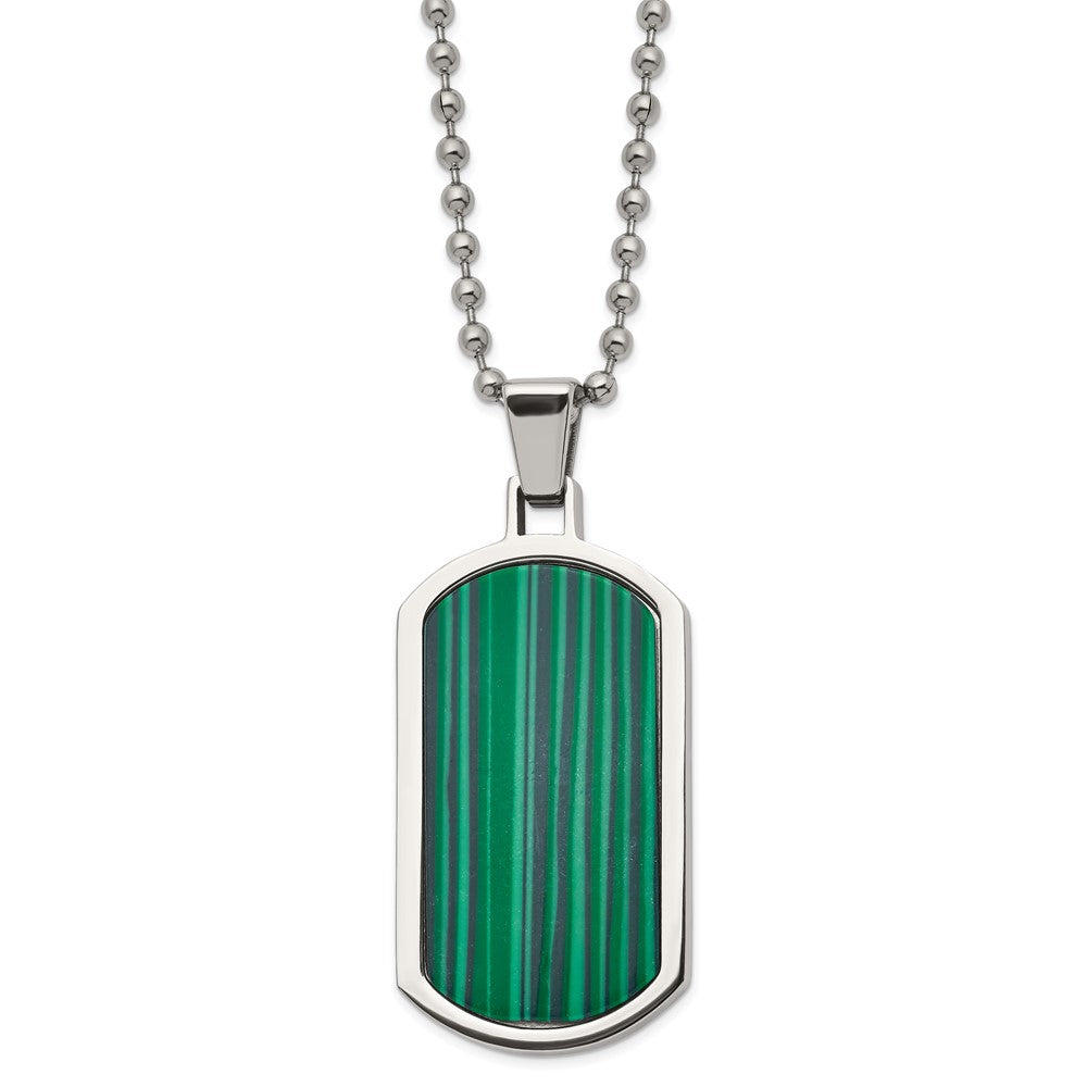 Chisel Stainless Steel Polished with Malachite Inlay Dog Tag on a 22 inch Ball Chain Necklace