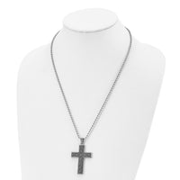 Stainless Steel Antiqued and Polished Cross 22in Necklace