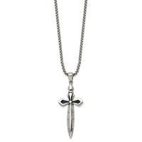 Stainless Steel Antiqued and Polished Cross/Sword 24in Necklace