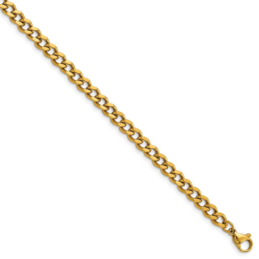 Stainless Steel Polished Yellow IP 24in Curb 5mm Chain Necklace