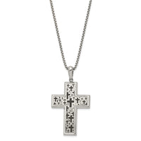 Stainless Steel Brushed Polished & Laser cut Black IP Cross Necklace