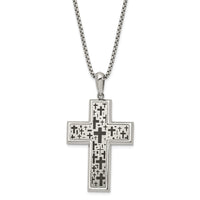 Stainless Steel Brushed Polished & Laser cut Black IP Cross Necklace