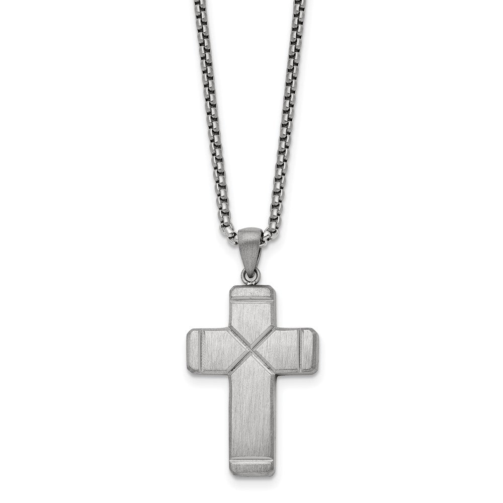 Stainless Steel Brushed and Polished Cross Necklace 19.5