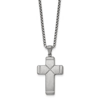 Stainless Steel Brushed and Polished Cross Necklace 19.5
