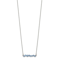 Stainless Steel Polished w/Blue Preciosa Crystal w/2in ext. 16in Necklace