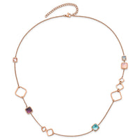 Stainless Steel Polished Rose IP Multicolor Crystal w/2.75in ext. Necklace