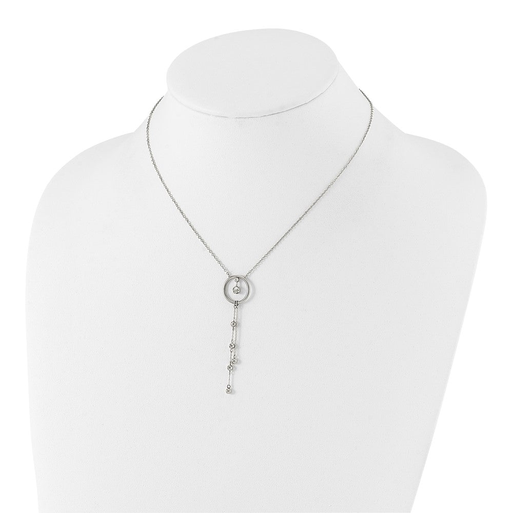 Stainless Steel Polished Preciosa Crystal w/1.5in ext. 16in Dangle Necklace