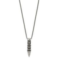 Stainless Steel Antiqued and Polished Bullet w/Skulls 25.5in Necklace