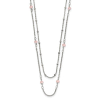 Stainless Steel Polished 2-Strand Pink Crystal Beaded w/1in ext. Necklace