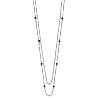 Stainless Steel Polished 2-Strand Black Crystal Beaded w/1in ext. Necklace