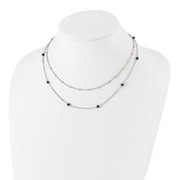 Stainless Steel Polished 2-Strand Black Crystal Beaded w/1in ext. Necklace