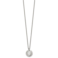Stainless Steel Polished Textured Circle with Leaf 27.5in Necklace