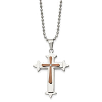 Chisel Stainless Steel Polished Brown IP-plated Diamond Accent Cross Pendant on a 24 inch Ball Chain Necklace
