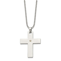 Chisel Stainless Steel Polished with 14k Gold Accent .02 carat Diamond Cross Pendant on a 22 inch Ball Chain Necklace