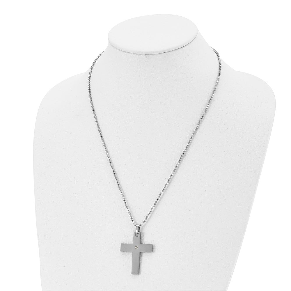 Chisel Stainless Steel Polished with 14k Gold Accent .02 carat Diamond Cross Pendant on a 22 inch Ball Chain Necklace