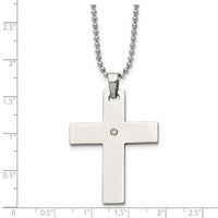Chisel Stainless Steel Polished with 14k Gold Accent .02 carat Diamond Cross Pendant on a 22 inch Ball Chain Necklace