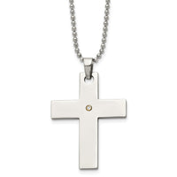 Chisel Stainless Steel Polished with 14k Gold Accent .02 carat Diamond Cross Pendant on a 22 inch Ball Chain Necklace