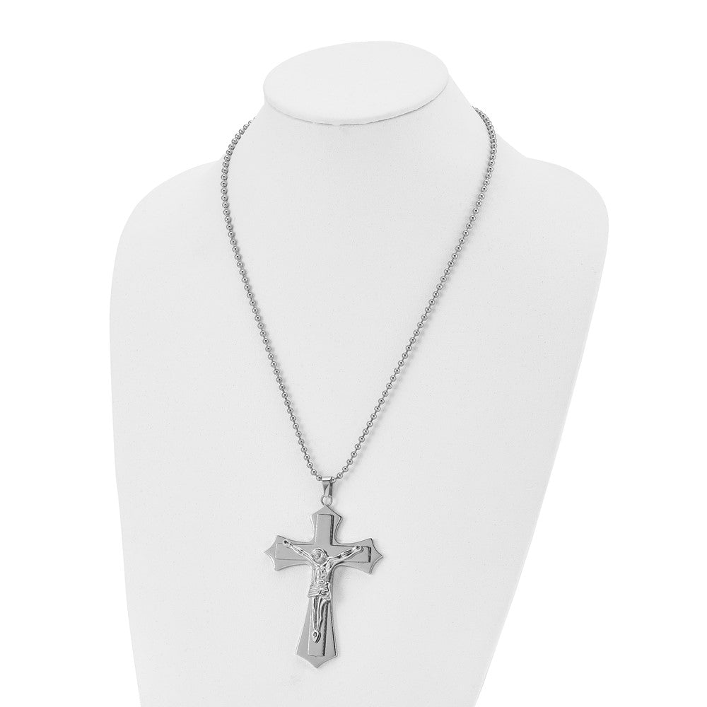 Chisel Stainless Steel Polished Large Crucifix Pendant on a 22 inch Ball Chain Necklace