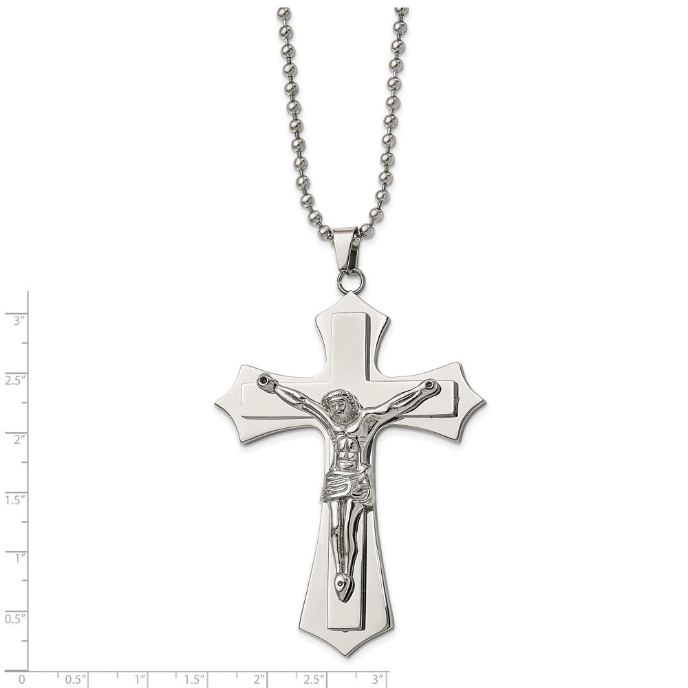 Chisel Stainless Steel Polished Large Crucifix Pendant on a 22 inch Ball Chain Necklace
