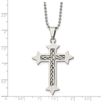 Chisel Stainless Steel Brushed with Braided Sterling Silver Inlay Cross Pendant on a 24 inch Ball Chain Necklace