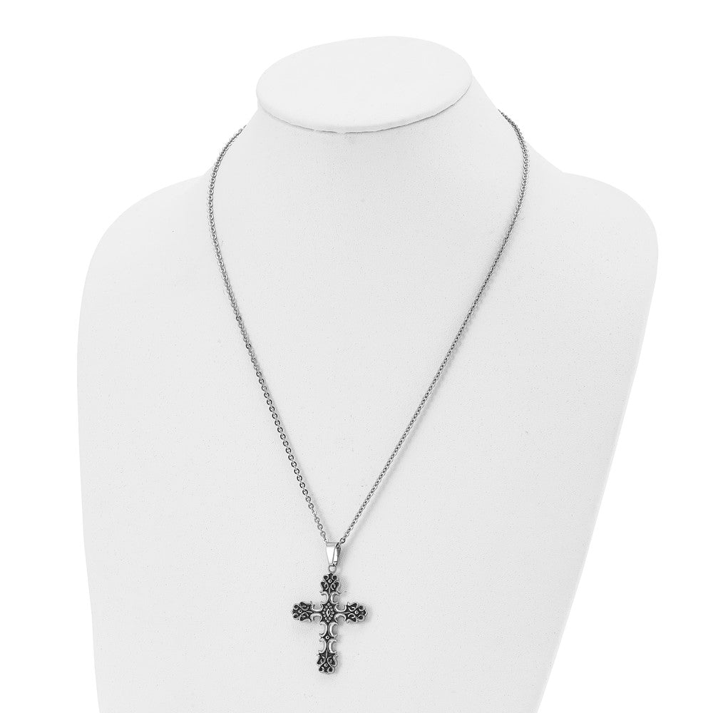 Chisel Stainless Steel Antiqued Polished and Textured Cross Pendant on a 22 inch Cable Chain Necklace