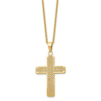 Chisel Stainless Steel Polished Yellow IP-plated with CZ Cross Pendant on a 22 inch Cable Chain Necklace