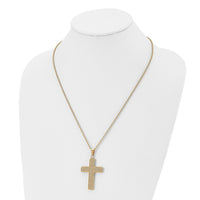 Chisel Stainless Steel Polished Yellow IP-plated with CZ Cross Pendant on a 22 inch Cable Chain Necklace