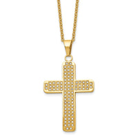 Chisel Stainless Steel Polished Yellow IP-plated with CZ Cross Pendant on a 22 inch Cable Chain Necklace