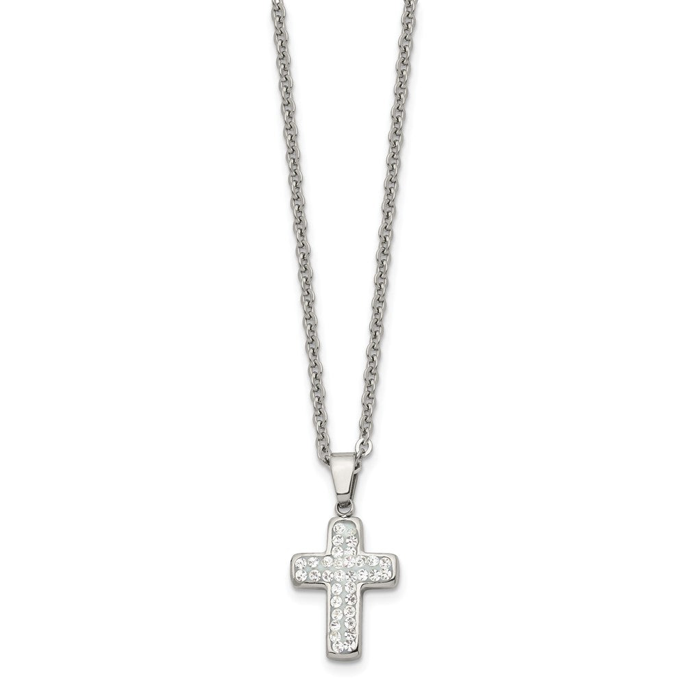 Chisel Stainless Steel Polished Crystal Cross Pendant on a 22 inch Cable Chain Necklace