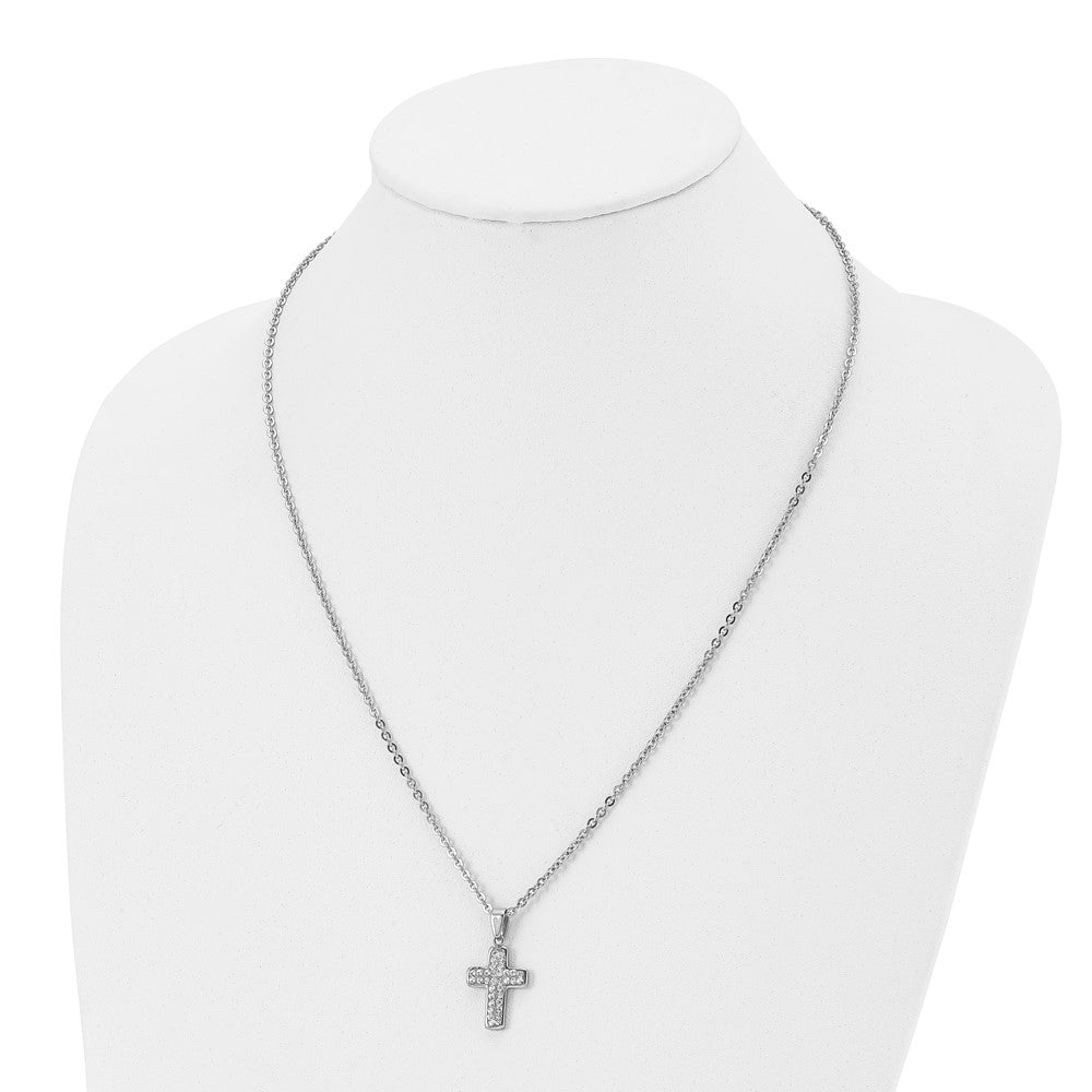 Chisel Stainless Steel Polished Crystal Cross Pendant on a 22 inch Cable Chain Necklace