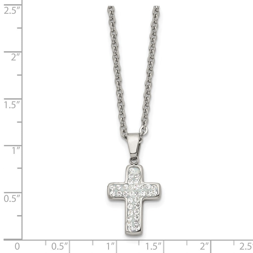 Chisel Stainless Steel Polished Crystal Cross Pendant on a 22 inch Cable Chain Necklace