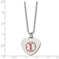 Chisel Stainless Steel Polished with Red Enamel Heart Medical ID Pendant on a 22 inch Ball Chain Necklace