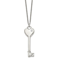 Stainless Steel Polished w/CZ Heart Key 20in Necklace