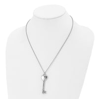 Stainless Steel Polished w/CZ Heart Key 20in Necklace